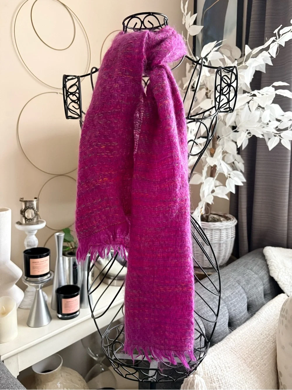 Pink Multicolor Wool Tweed Scarf